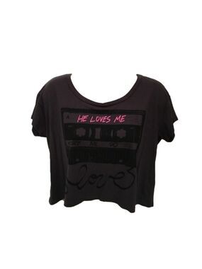STRANDED  Dark Gray Crop Tee "He Loves Me" Tee (S)